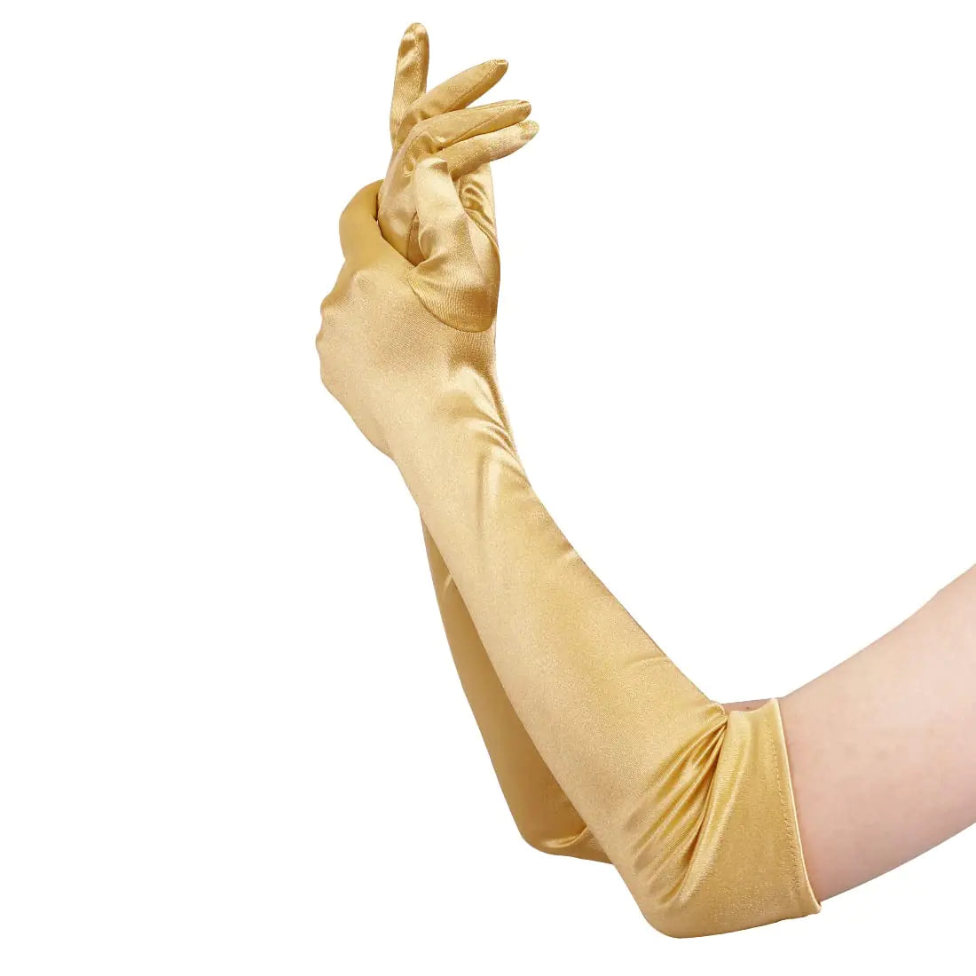 Long Opera Party Gloves for Women 1920s 20s Satin Gloves Costumes Elbow Length Bridal Evening Dress, 22 inches Champagne Gold