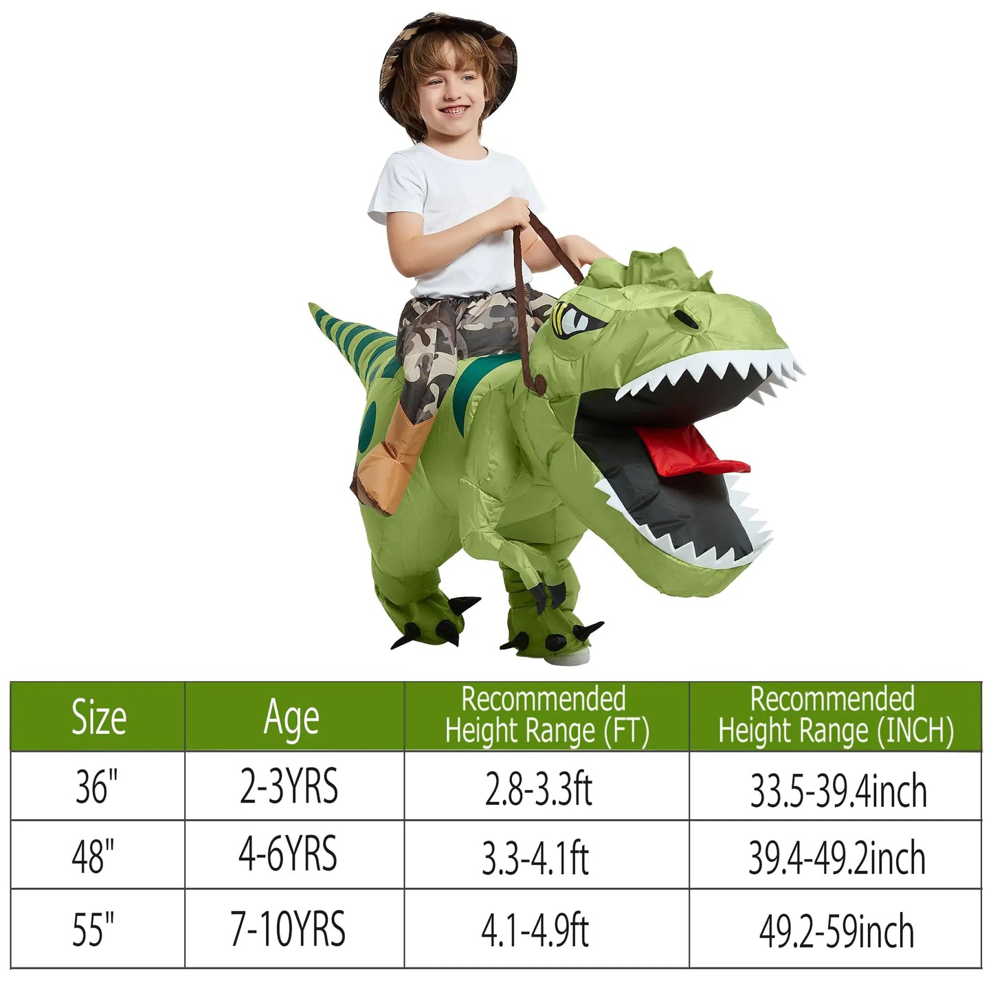 One Casa Inflatable Dinosaur Costume Riding T Rex Air Blow up Funny Fancy Dress Party Halloween Costume for Kids 2-3 Yrs