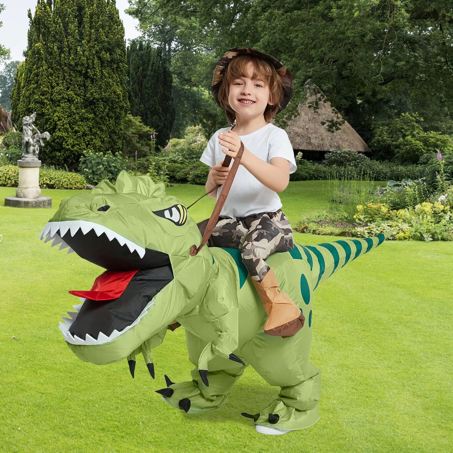 One Casa Inflatable Dinosaur Costume Riding T Rex Air Blow up Funny Fancy Dress Party Halloween Costume for Kids 2-3 Yrs